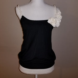 Black top with Side 3D White flowers